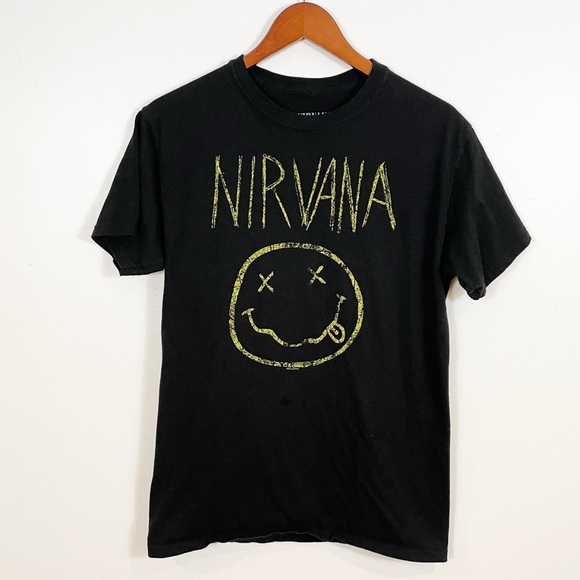 NIRVANA Graphic Concert Logo Band Tee Medium Black Yellow - Picture 4 of 4